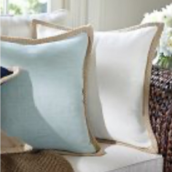 Pottery Barn Other - Pottery Barn Cream Linen With Jute Trim Accent Pillow With Feather Insert